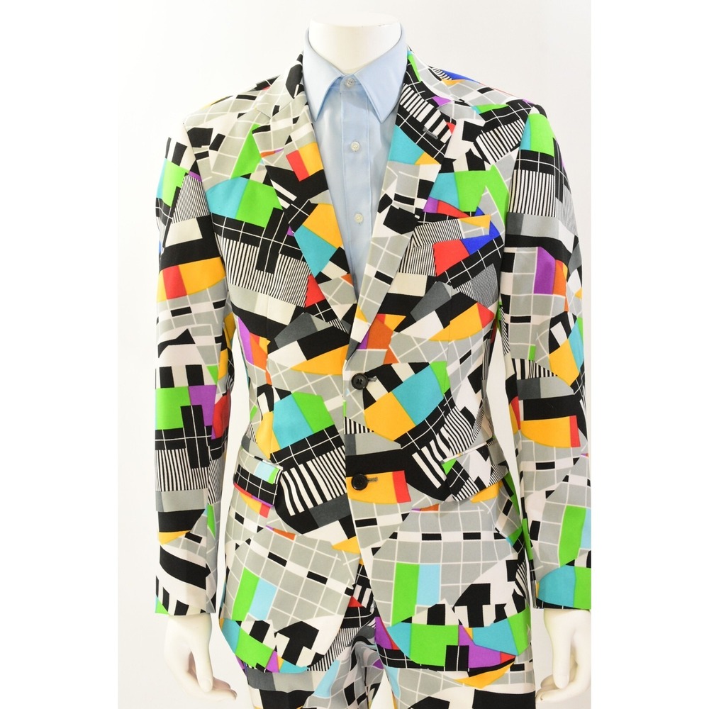 OppoSuits Multi-Color Geometric Suit 2-Button Blazer 42 Flat Front Pants - Picture 3 of 6